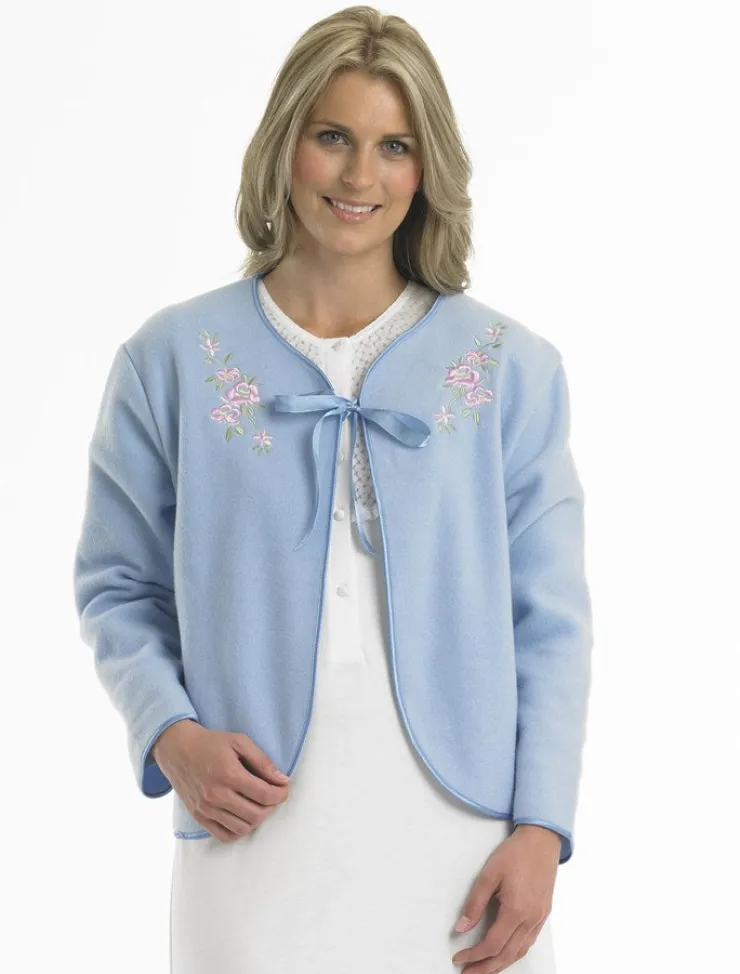 Embroidered Polar Fleece Ribbon Tie Bed Jacket BJ44600