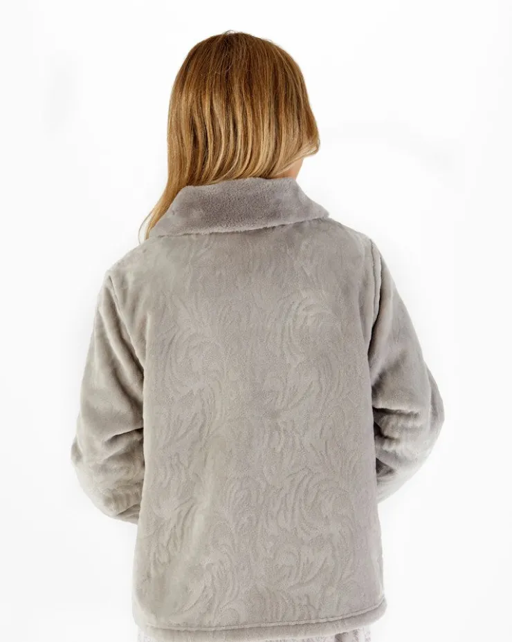 Patterned Faux Fur Collar 24" Button Through Bedjacket BJ66335