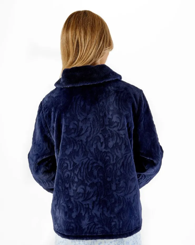 Patterned Faux Fur Collar 24" Button Through Bedjacket BJ66335