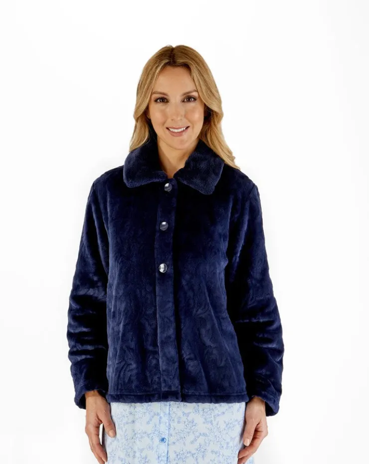 Patterned Faux Fur Collar 24" Button Through Bedjacket BJ66335