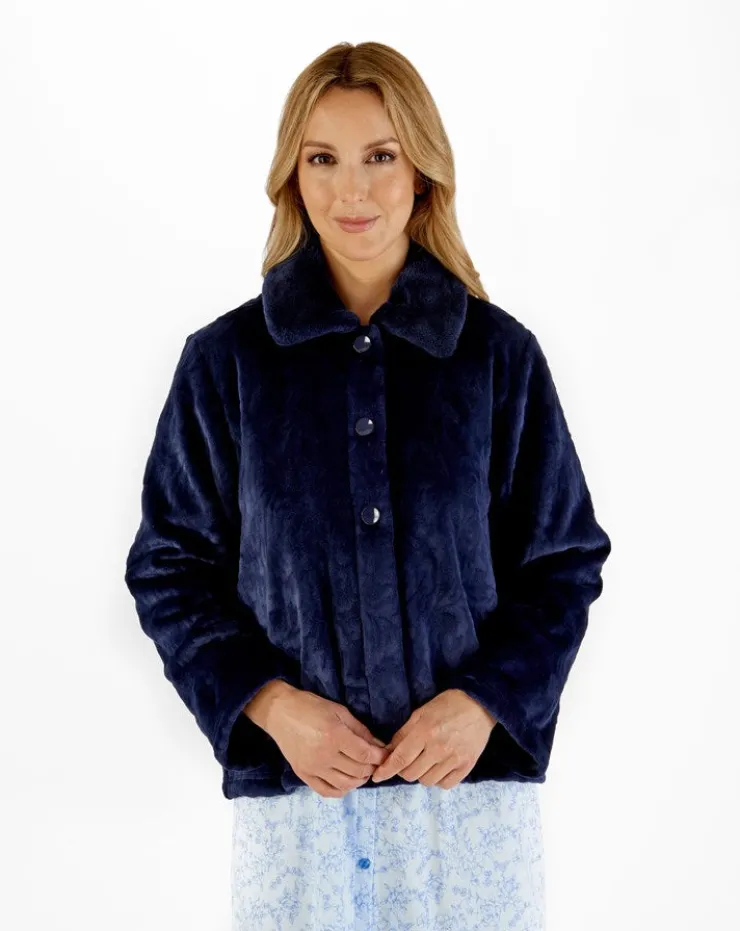 Patterned Faux Fur Collar 24" Button Through Bedjacket BJ66335