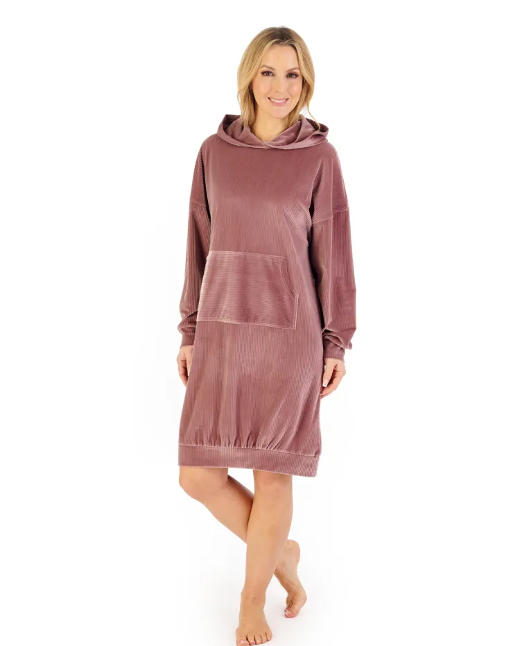 Lounge Velour Stripe 38" Hooded Nightdress GL06710