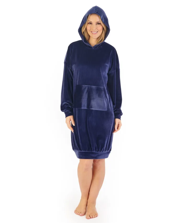 Lounge Velour Stripe 38" Hooded Nightdress GL06710