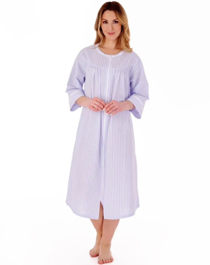Pinstripe Seersucker 45" Zip Housecoat HC55229