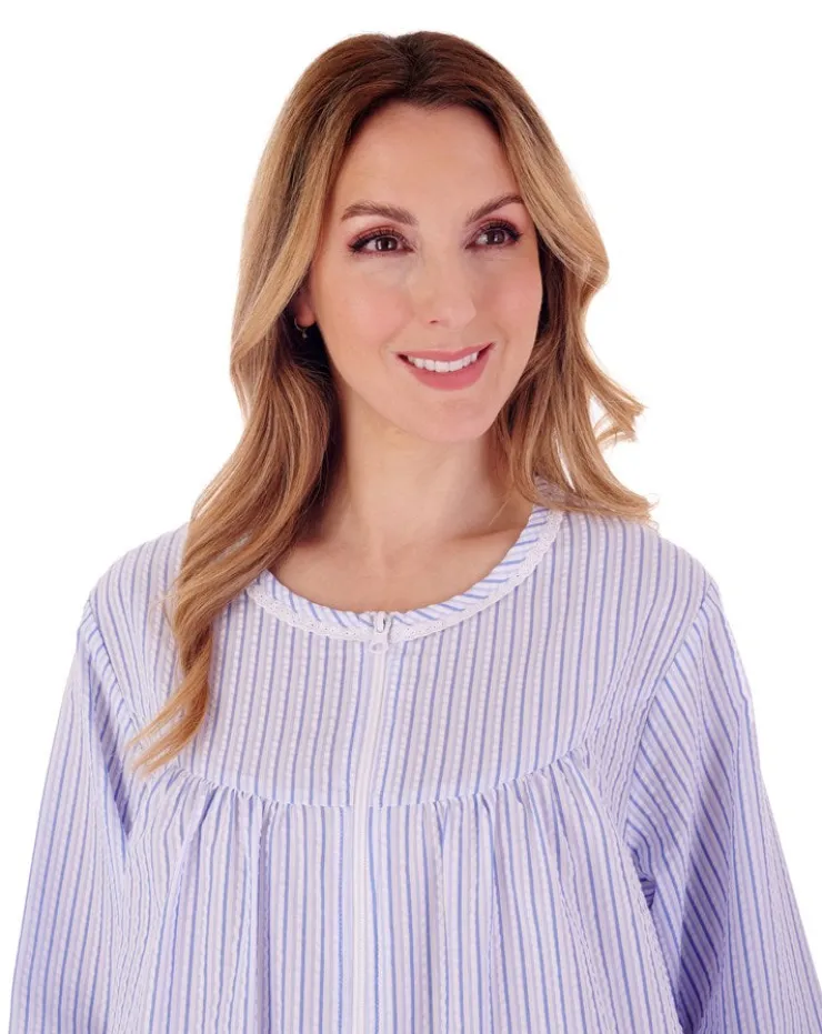 Pinstripe Seersucker 45" Zip Housecoat HC55229