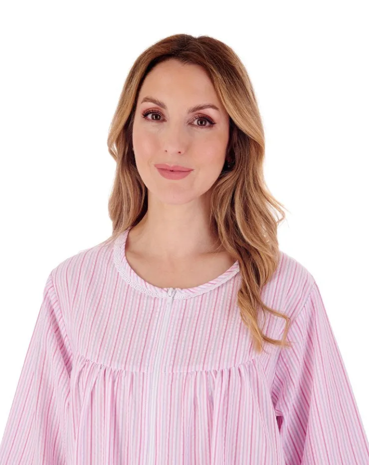 Pinstripe Seersucker 45" Zip Housecoat HC55229