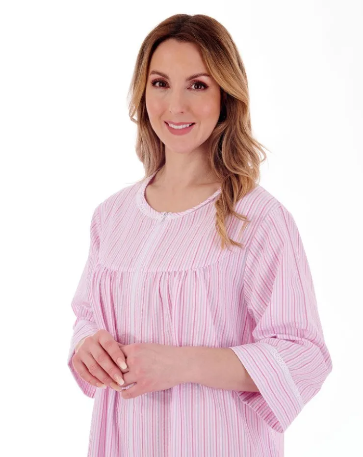 Pinstripe Seersucker 45" Zip Housecoat HC55229