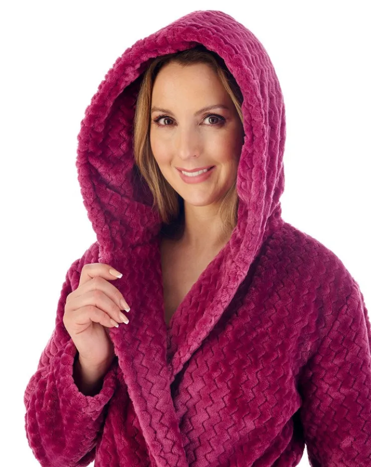 Zig-Zag Pattern Fleece 46" Hooded Wrap Housecoat HC02319