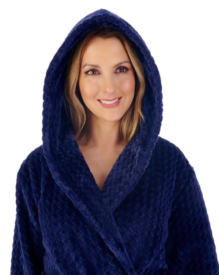 Zig-Zag Pattern Fleece 46" Hooded Wrap Housecoat HC02319