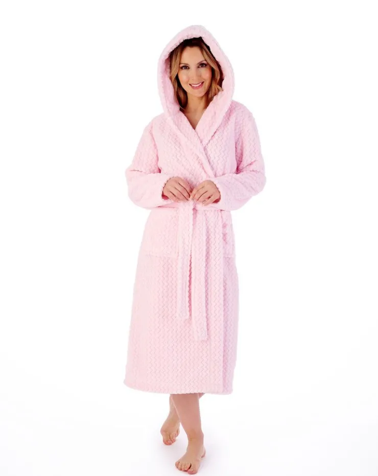 Zig-Zag Pattern Fleece 46" Hooded Wrap Housecoat HC02319