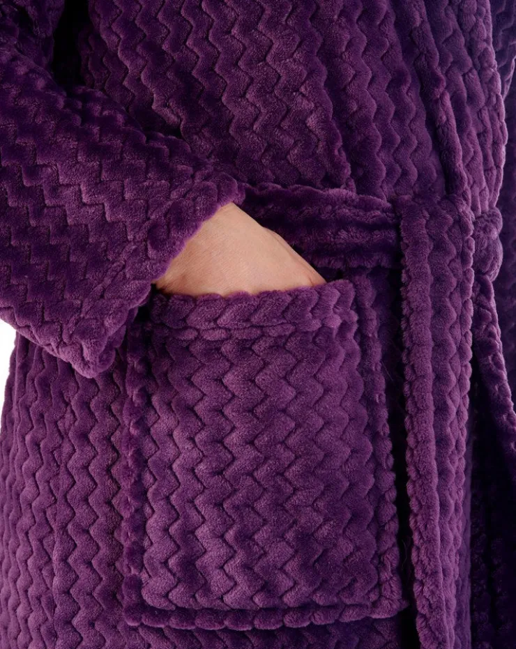 Zig-Zag Pattern Fleece 46" Hooded Wrap Housecoat HC02319