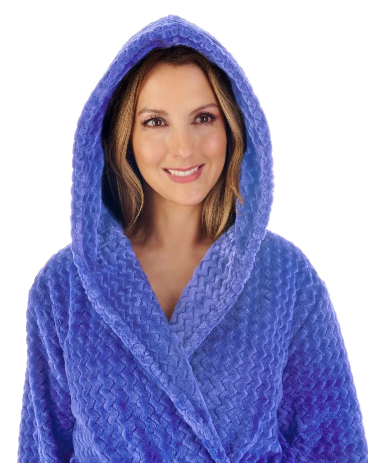 Zig-Zag Pattern Fleece 46" Hooded Wrap Housecoat HC02319