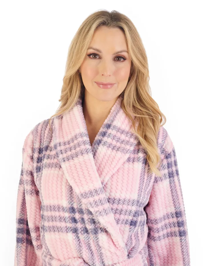 Check Print Waffle 46" Shawl Collar Wrap HC06332