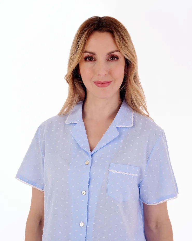 Dobby Dot Button Through Tailored Woven Pyjama PJ77234