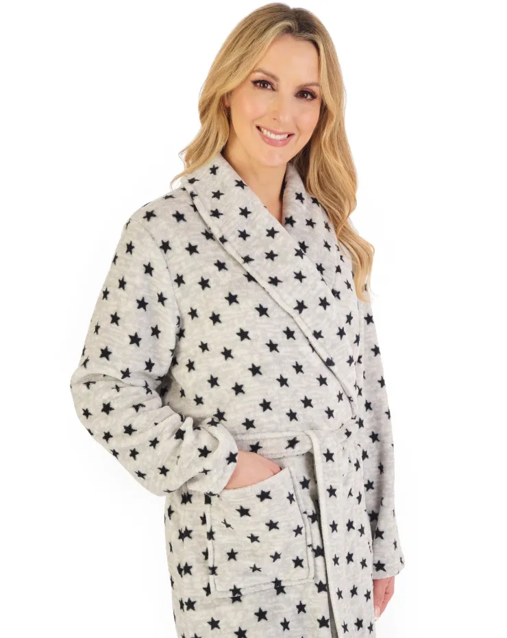 Star Printed Fleece 41" Shawl Collar Wrap HC06335