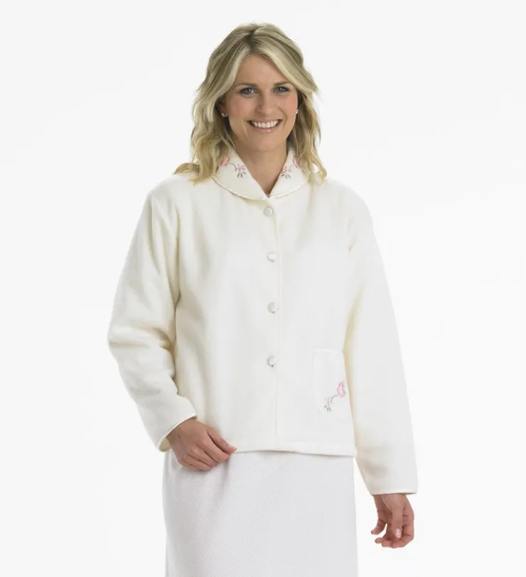 Embroidered Polar Fleece Collar Style Bed Jacket BJ44601