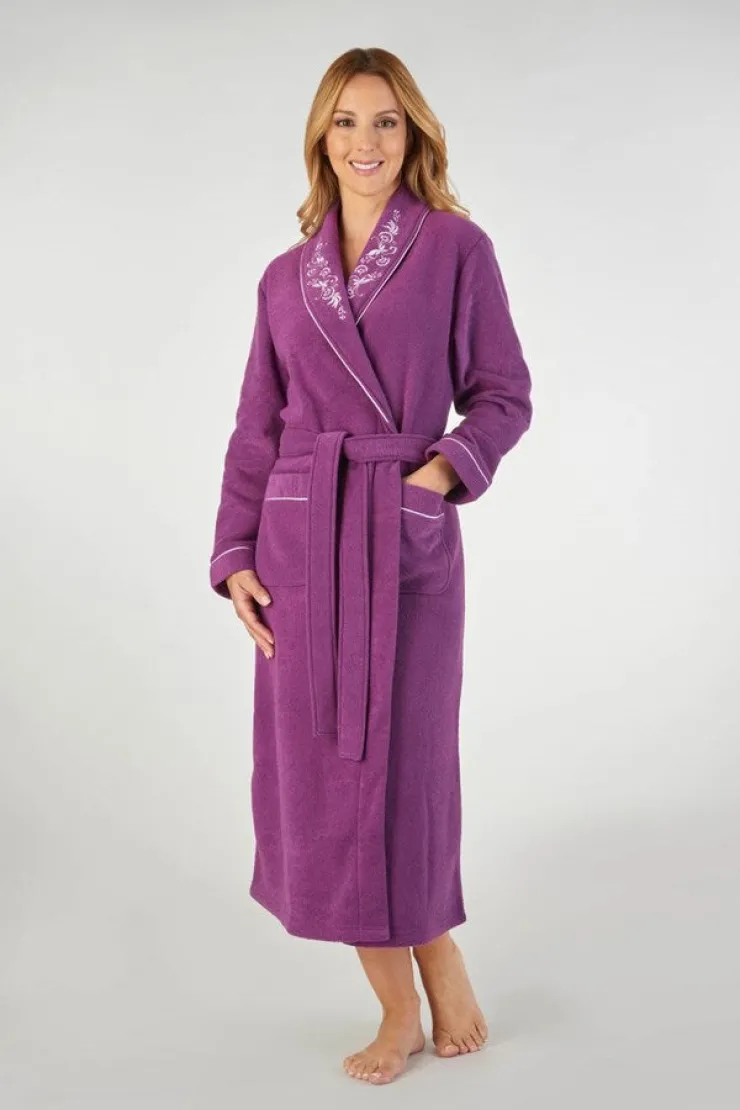 Embroidered Boucle Fleece 46" Wrap Housecoat HC2328