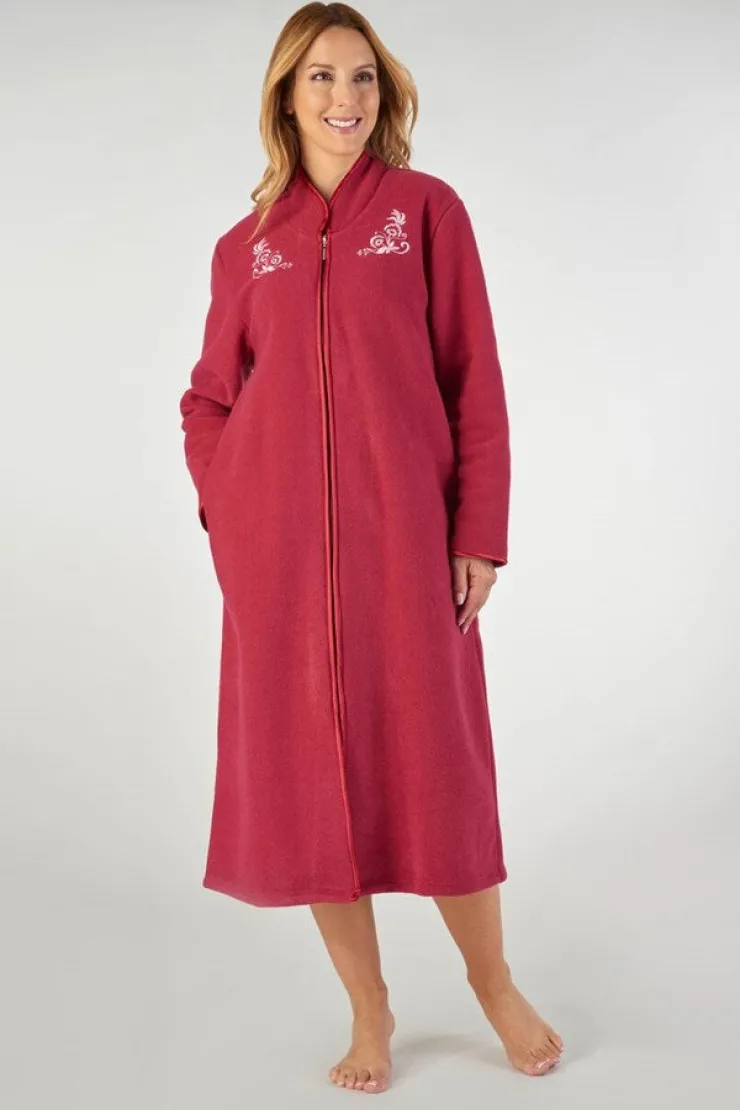 Embroidered Boucle Fleece 46" Zip Front Housecoat HC2327