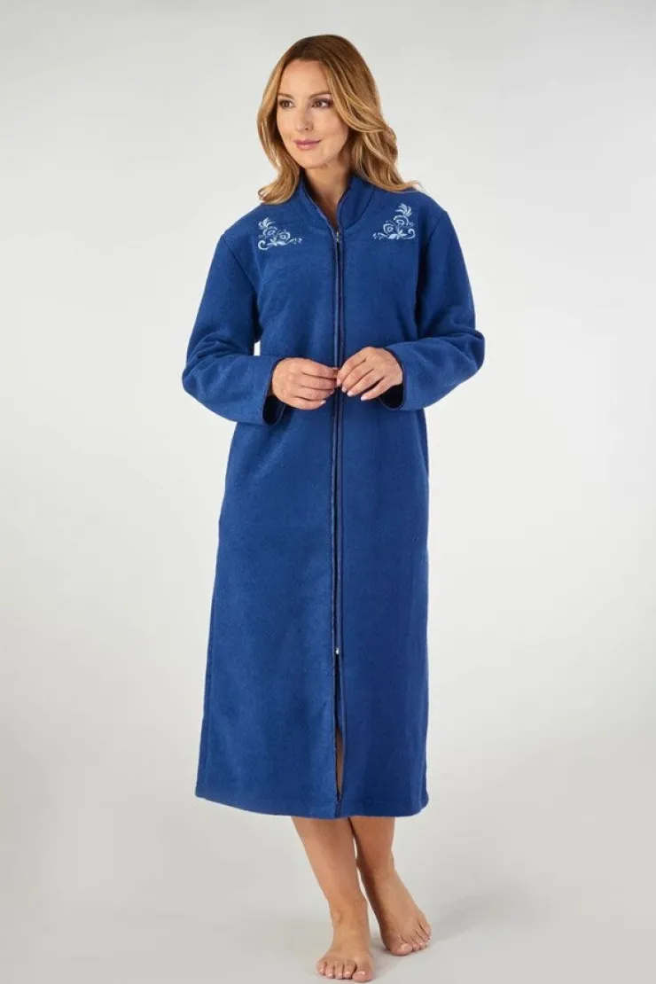 Embroidered Boucle Fleece 46" Zip Front Housecoat HC2327