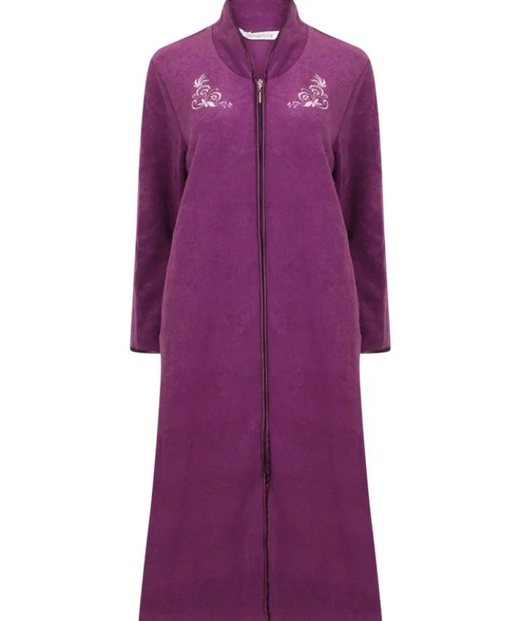 Embroidered Boucle Fleece 46" Zip Front Housecoat HC2327