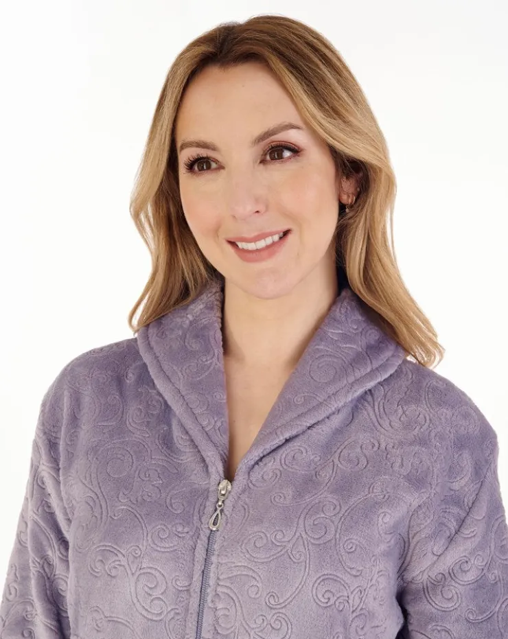 Embossed Pattern 46" Zip Through Housecoat HC88332