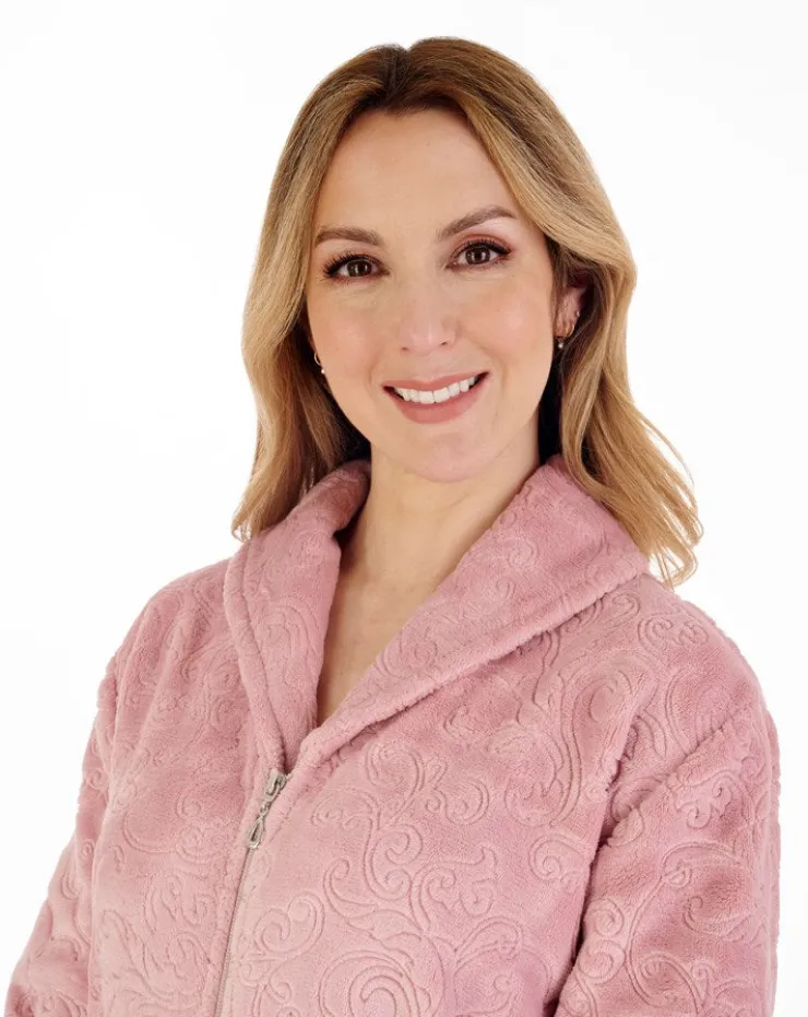 Embossed Pattern 46" Zip Through Housecoat HC88332