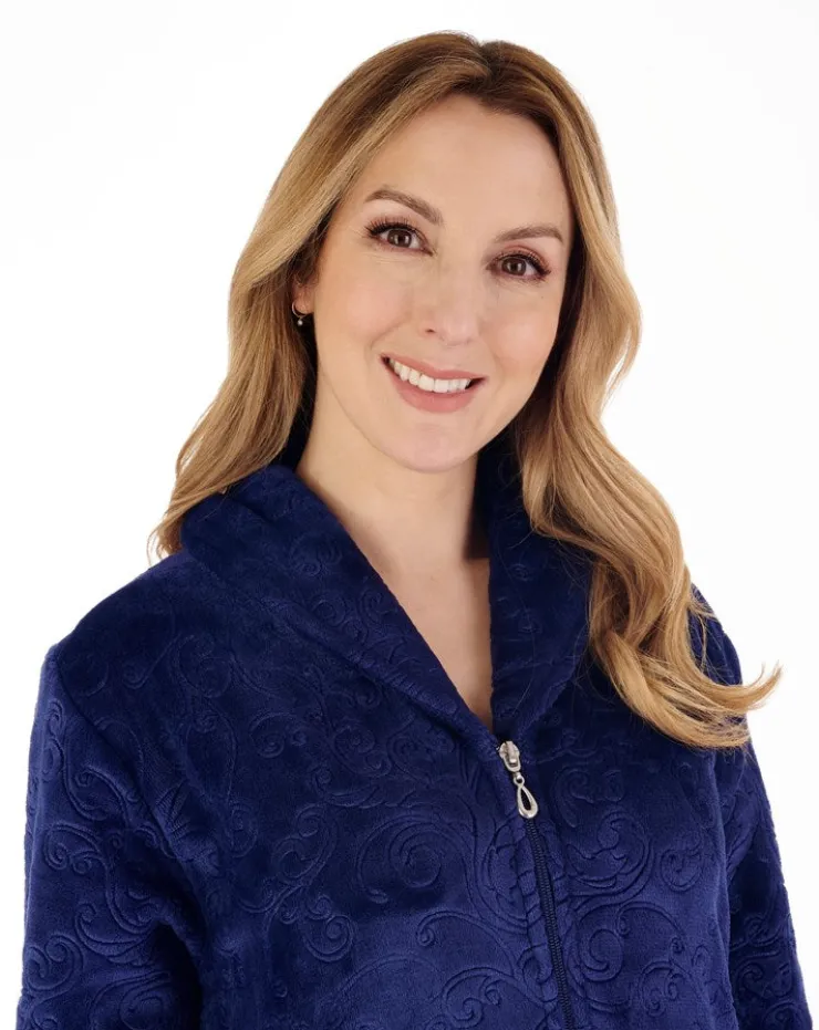 Embossed Pattern 46" Zip Through Housecoat HC88332