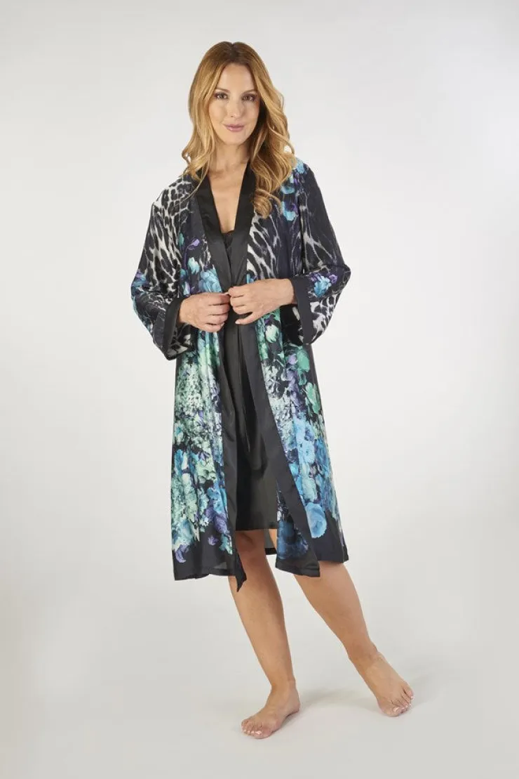 Animal Floral Print Satin 36" Chemise and 40" Wrap Set GL2785