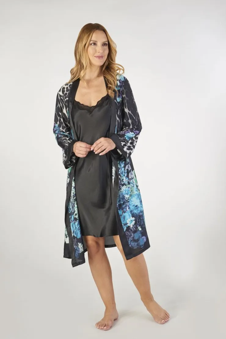 Animal Floral Print Satin 36" Chemise and 40" Wrap Set GL2785