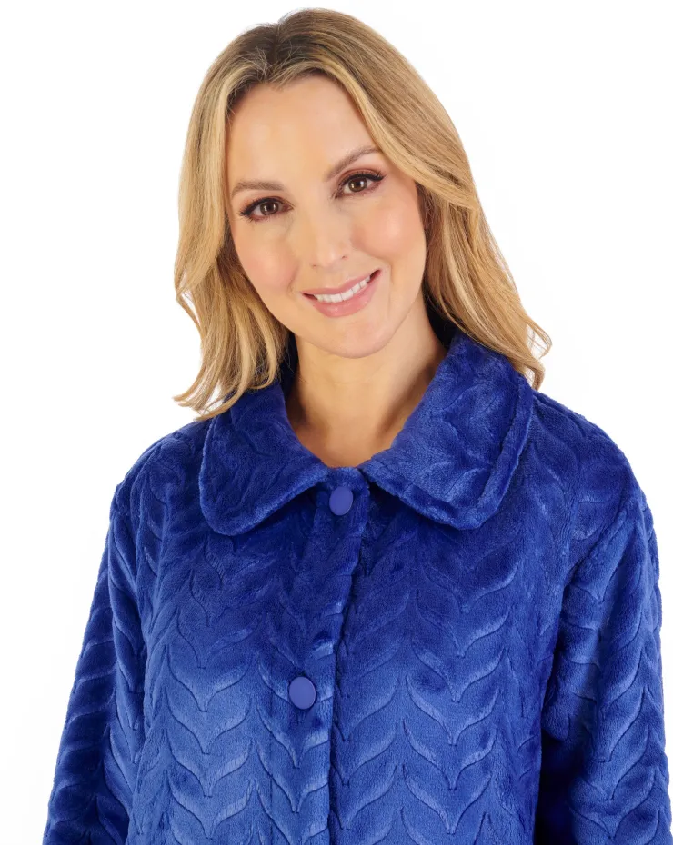 Embossed Pattern Fleece 46" Button Through Housecoat HC06316