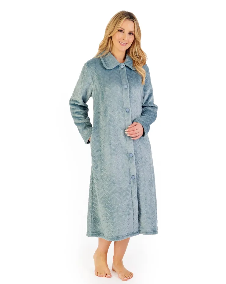 Embossed Pattern Fleece 46" Button Through Housecoat HC06316