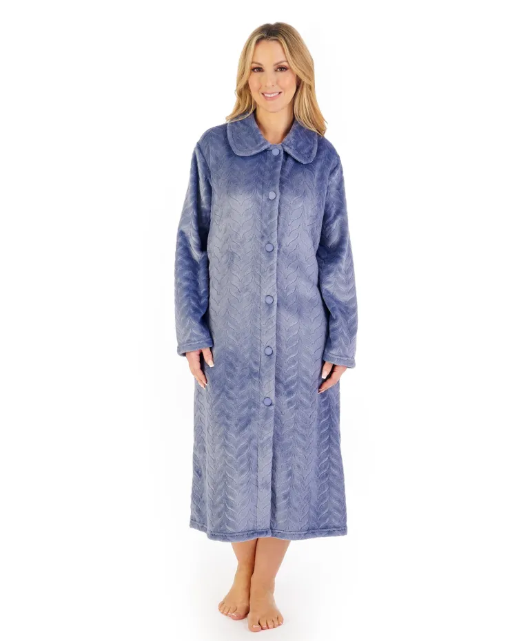 Embossed Pattern Fleece 46" Button Through Housecoat HC06316