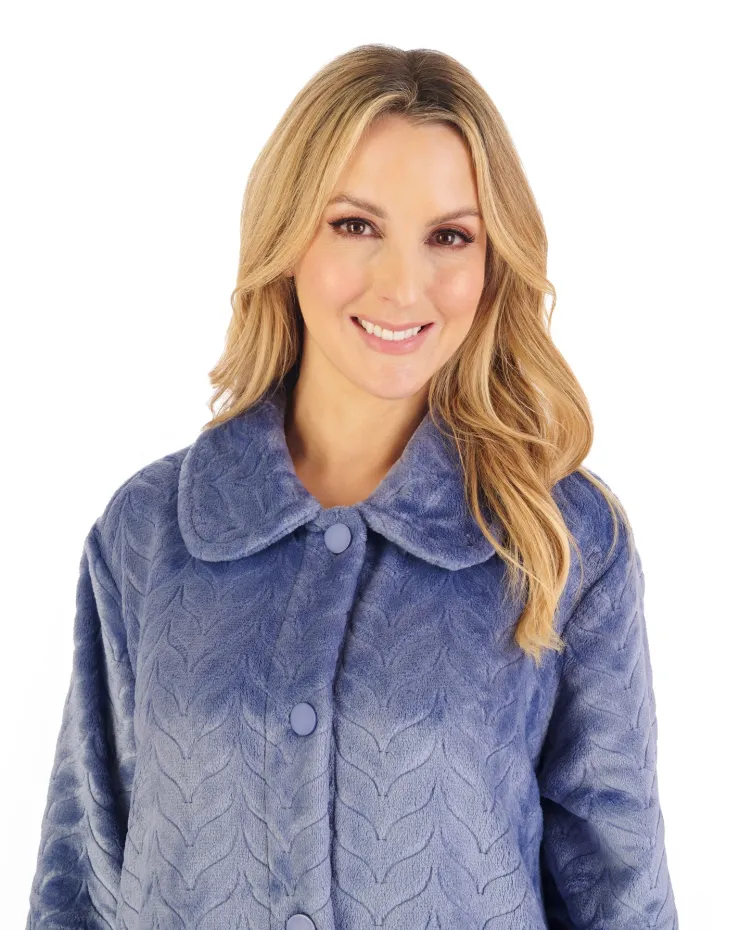 Embossed Pattern Fleece 46" Button Through Housecoat HC06316