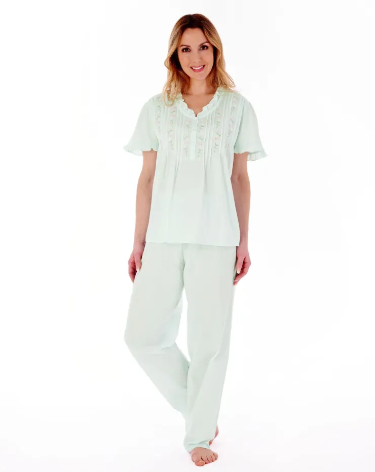 Embroidered Pintuck and Ruffle Woven Pyjama PJ55252