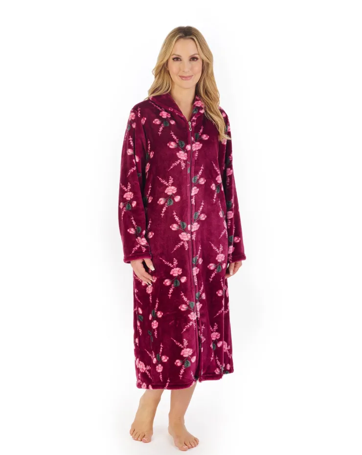 Floral Flannel Fleece 46" Zip Through Housecoat HC06312