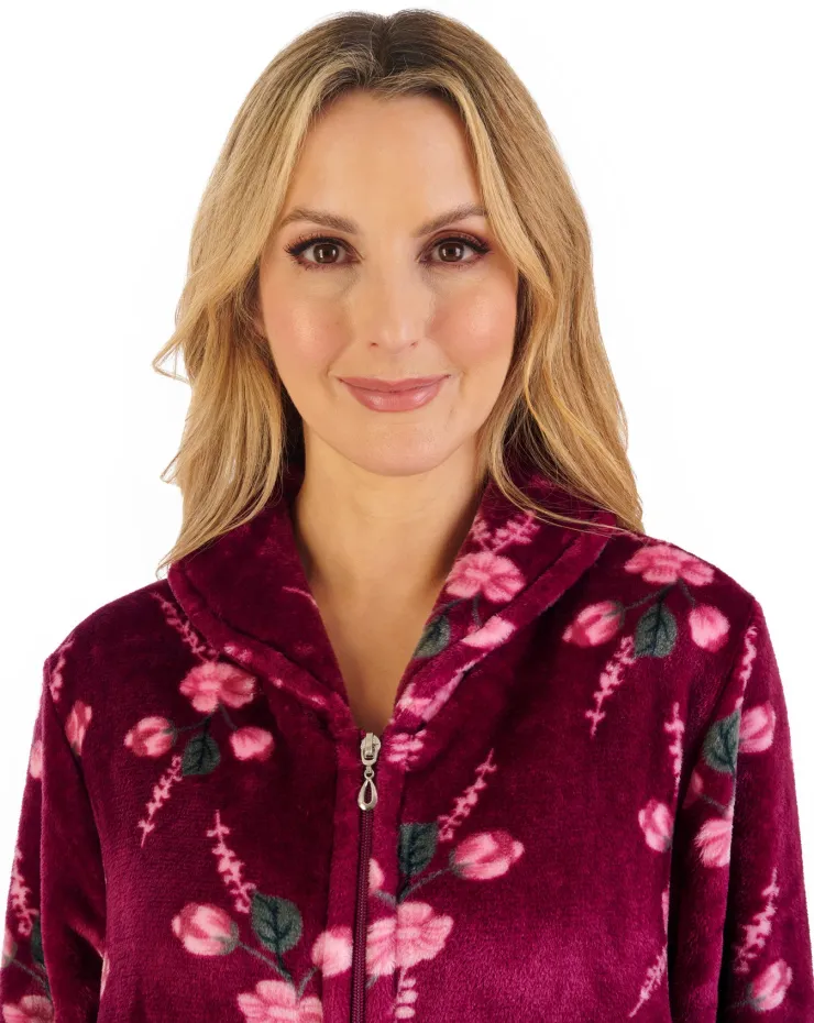 Floral Flannel Fleece 46" Zip Through Housecoat HC06312