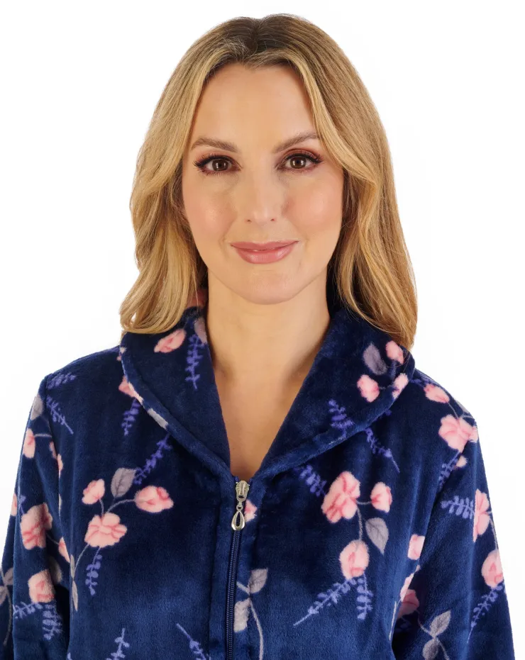 Floral Flannel Fleece 46" Zip Through Housecoat HC06312