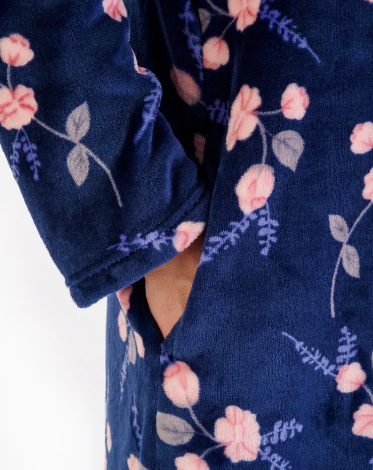 Floral Flannel Fleece 46" Zip Through Housecoat HC06312