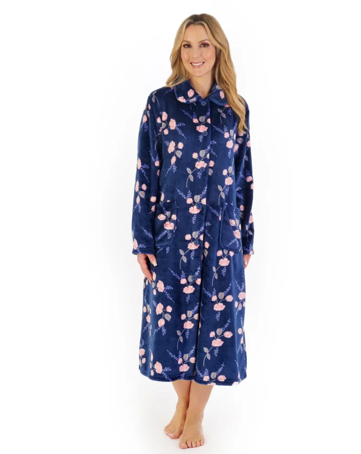 Floral Flannel Fleece 46" Button Through Housecoat HC06311