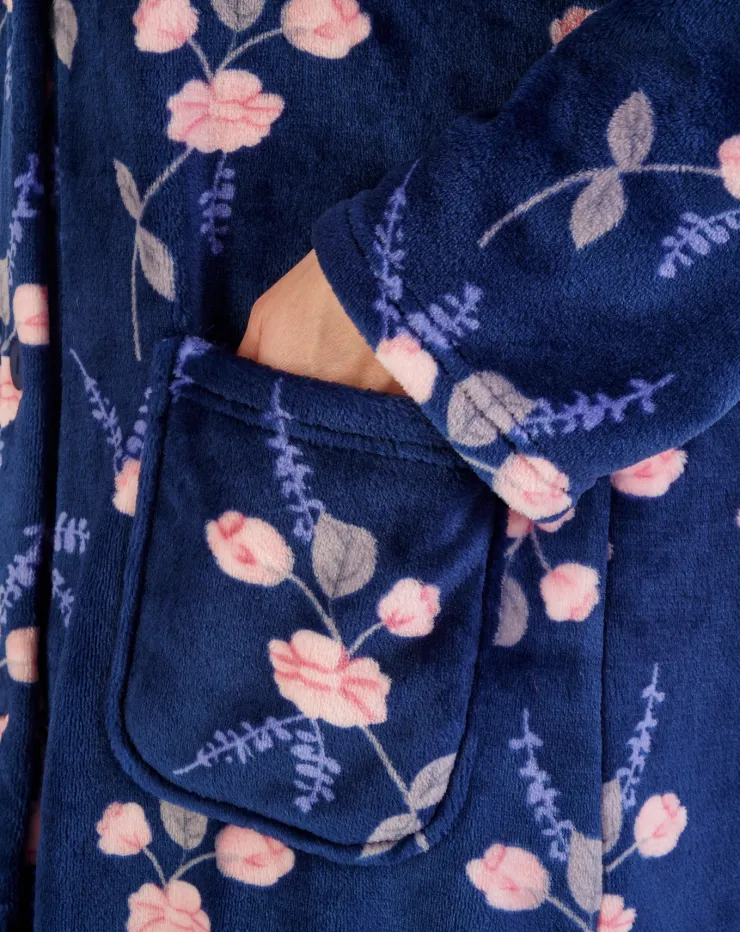 Floral Flannel Fleece 46" Button Through Housecoat HC06311