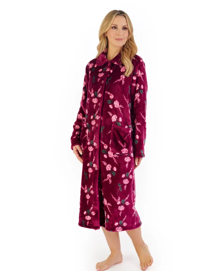 Floral Flannel Fleece 46" Button Through Housecoat HC06311