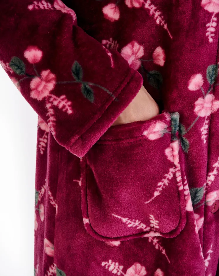 Floral Flannel Fleece 46" Button Through Housecoat HC06311