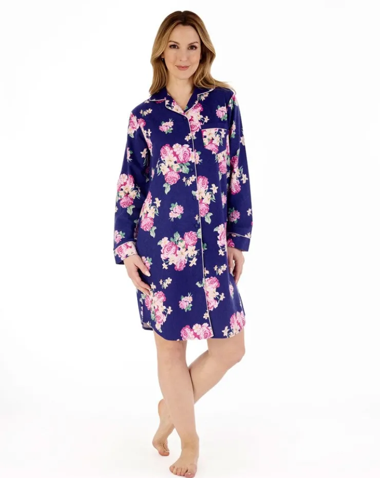 Bold Floral Flannel & Interlock 38" Woven Nightshirt NS88205