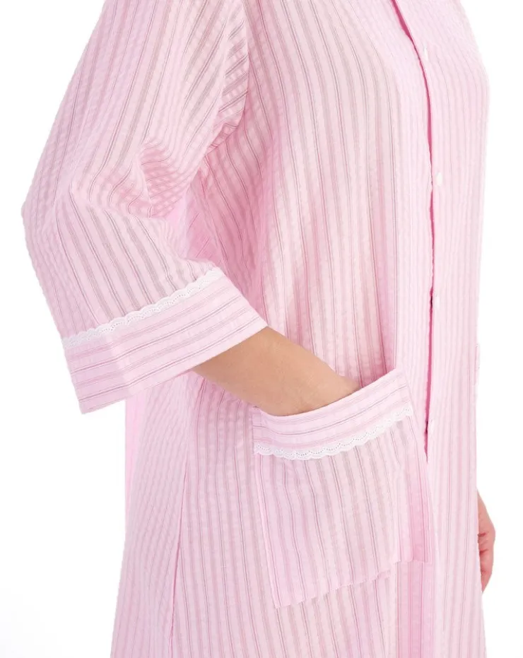 Classic Stripe Seersucker 45" Popper Woven Housecoat HC01226