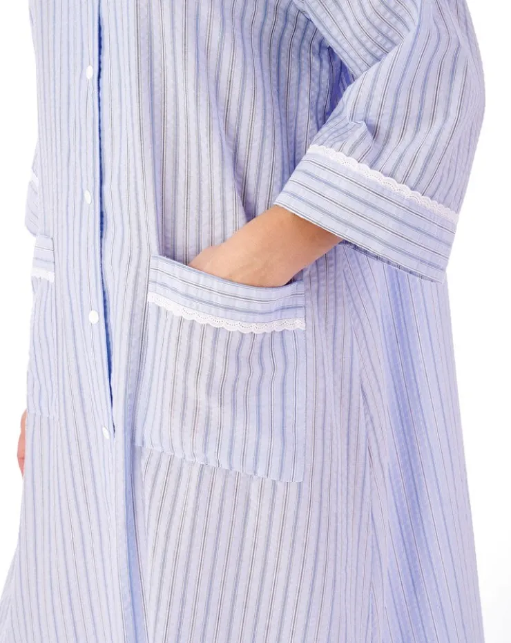 Classic Stripe Seersucker 45" Popper Woven Housecoat HC01226