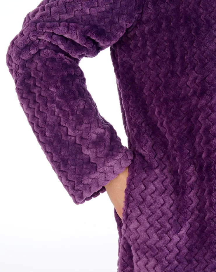 Zig-Zag Pattern Fleece 46" Button Housecoat HC02316