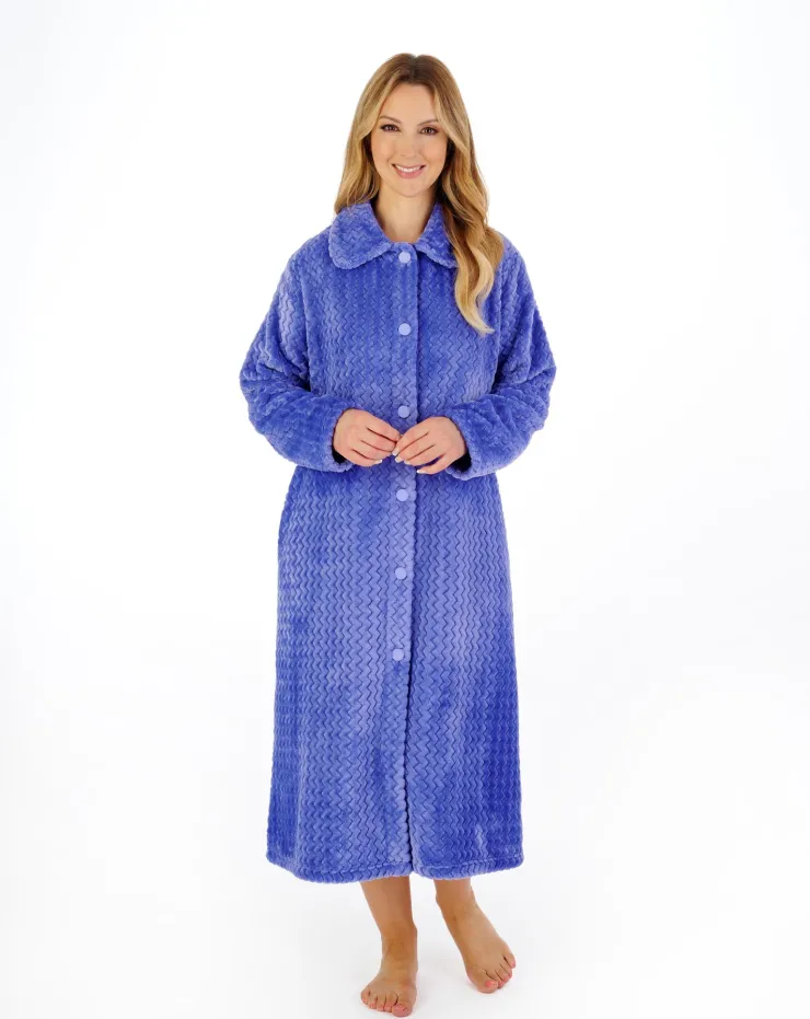 Zig-Zag Pattern Fleece 46" Button Housecoat HC02316