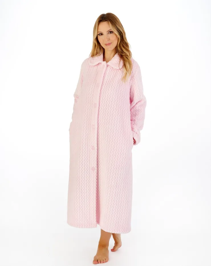 Zig-Zag Pattern Fleece 46" Button Housecoat HC02316