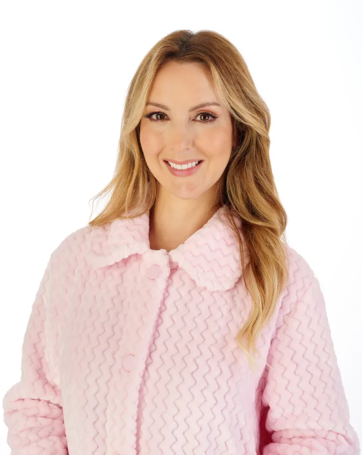 Zig-Zag Pattern Fleece 46" Button Housecoat HC02316
