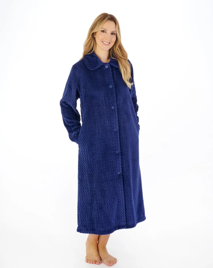 Zig-Zag Pattern Fleece 46" Button Housecoat HC02316